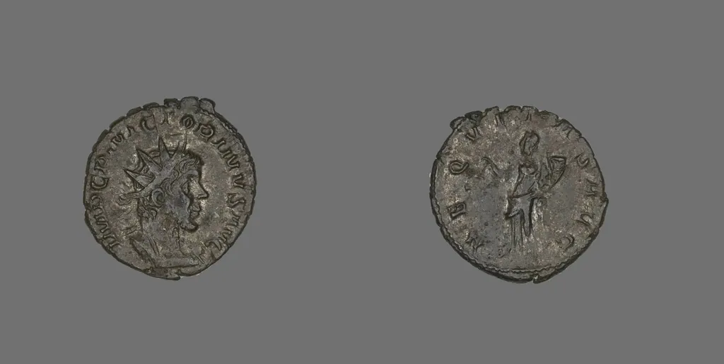 Moeda romana antiga, anverso e reverso